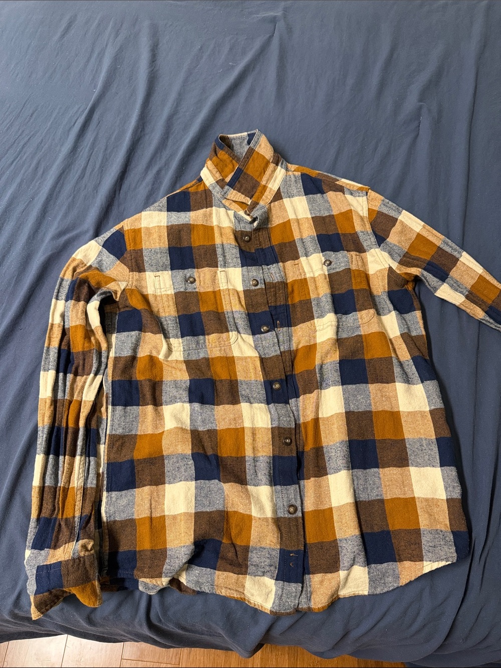 Sonoma Plaid Button-Down Shirt in Navy, Mustard & Cream